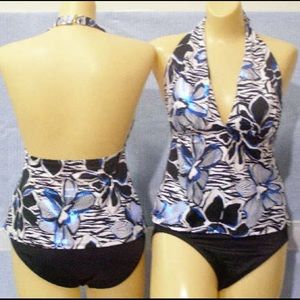 10 NWT tankini swimsuit black white set